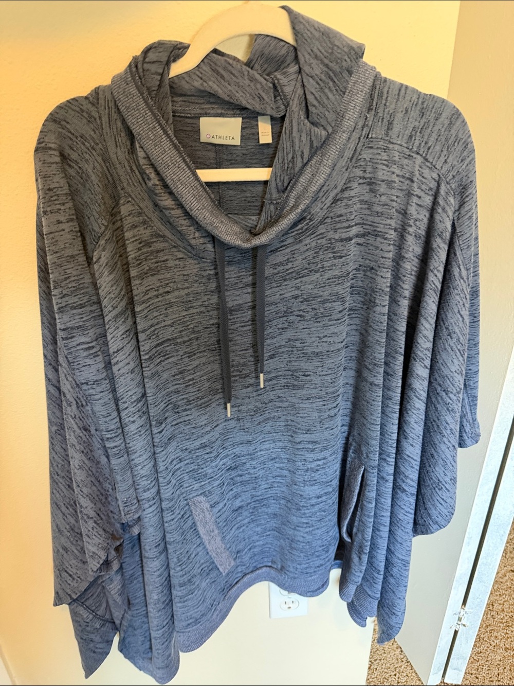 Athleta Blue Heathered Cowl-Neck Pullover Hoodie